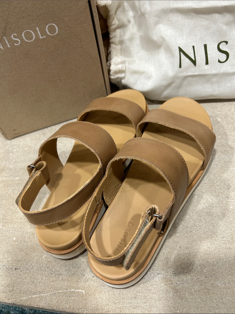 NIB Nisolo Go-To Flatform Sandals Platform Almond Leather Women’s Shoes Size 8 - Picture 3 of 6